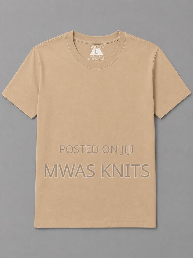 Beige Round Neck T Shirt Pure Cotton Fashion