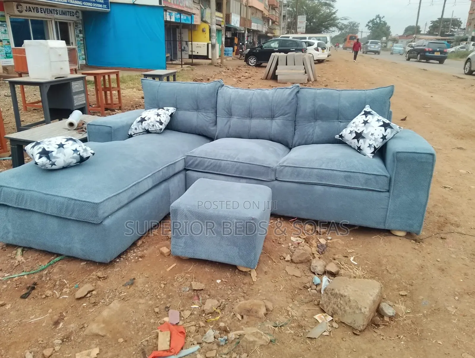 Steel Blue 5 Seater Corner Sofa With Ottoman
