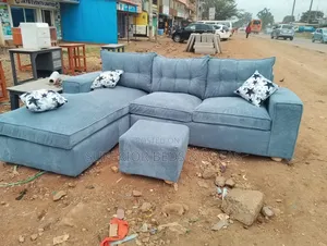 Steel Blue 5 Seater Corner Sofa With Ottoman