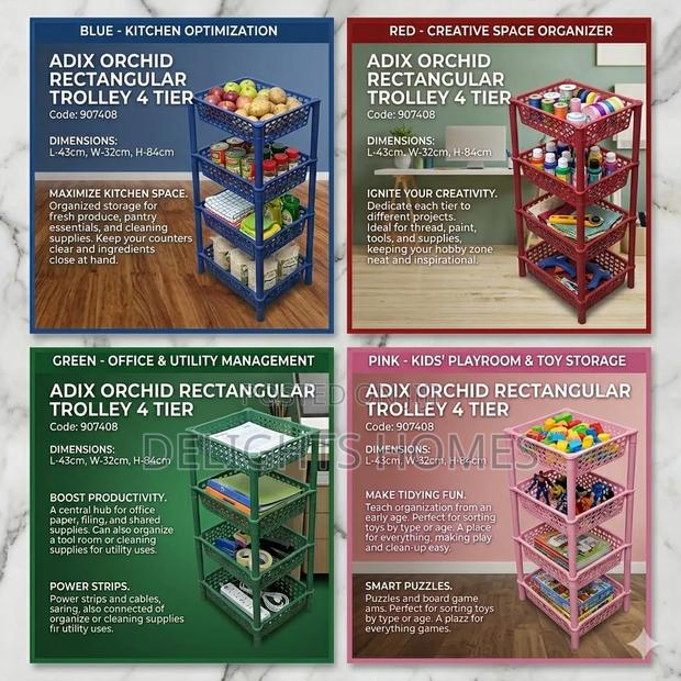 Adix Orchid Rectangular Trolley – 4 Layer_b - main view