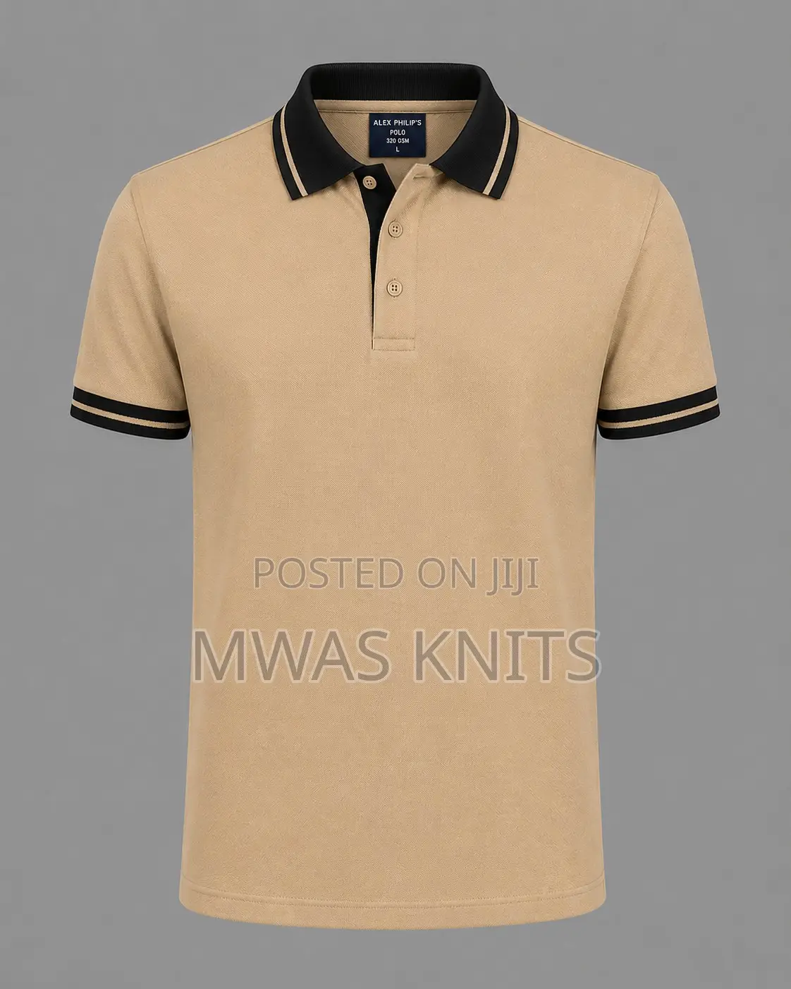 Beige Collar Black Polo T Shirt Fashion Cotton