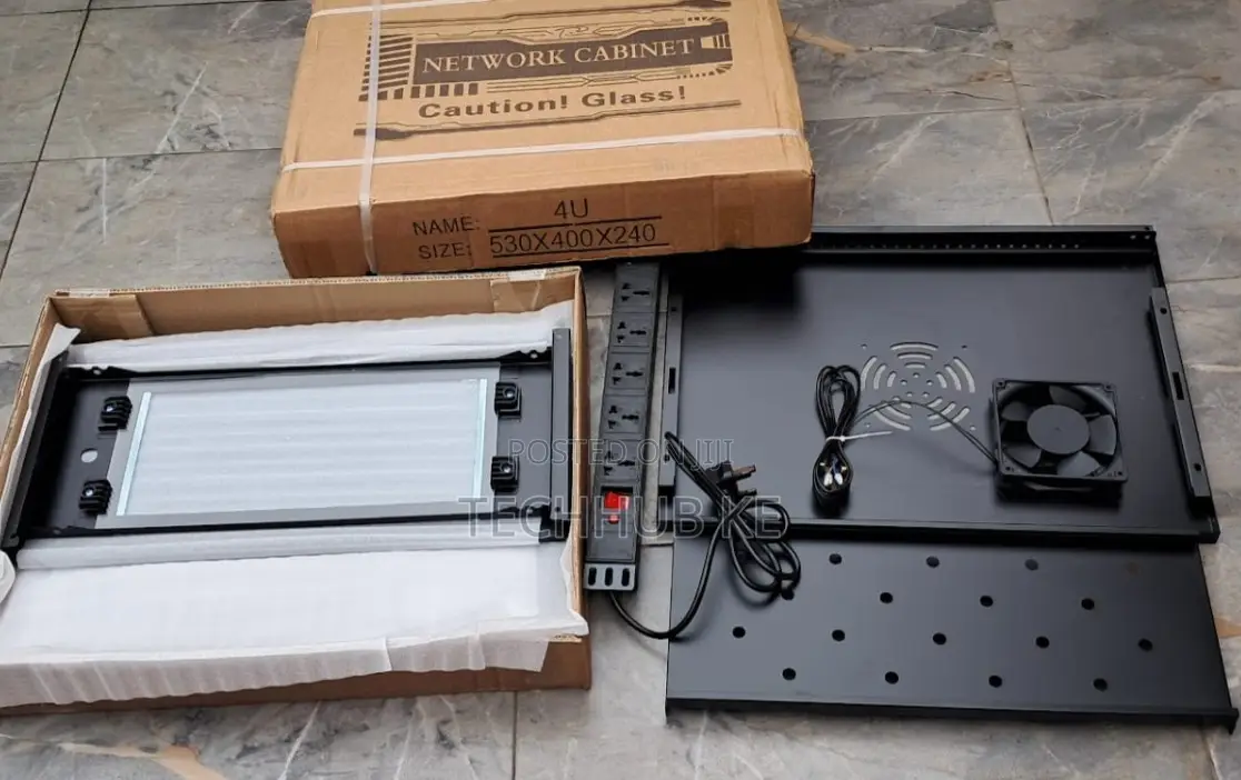 4u Network Data Cabinet With Glass Door, Cooling Fan Pdu