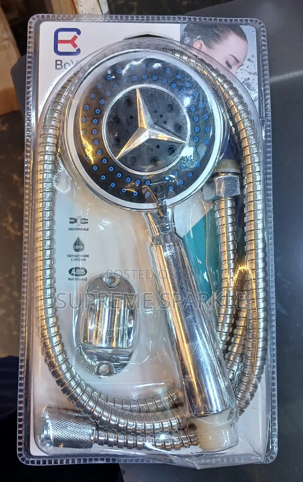 Mercedes-Style 3-Function Handheld Shower Head With Hose Holder.