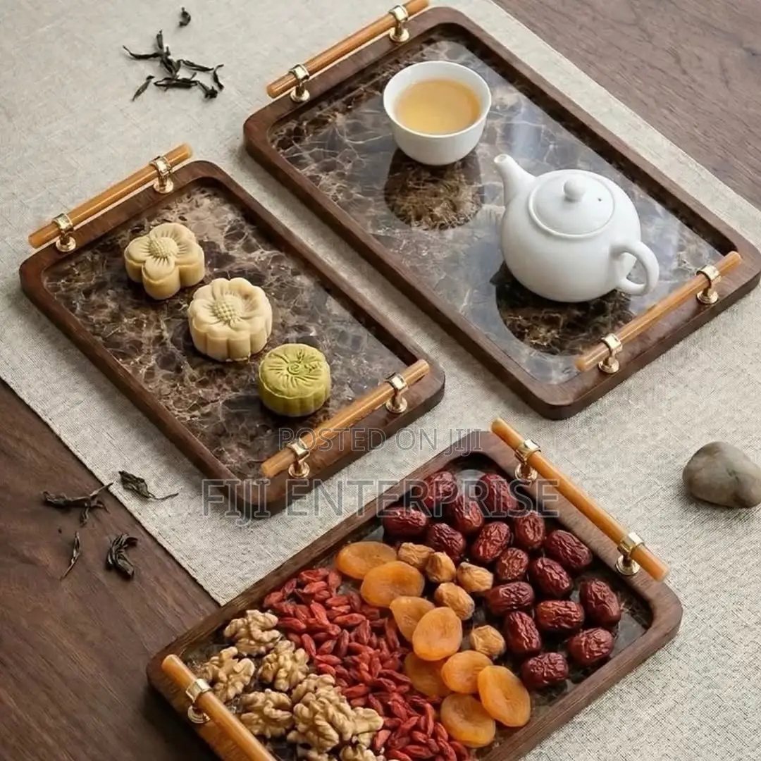 3-Piece Bamboo Nesting Tray Set With Grey Handles