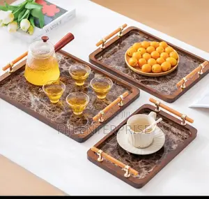 3-Piece Bamboo Nesting Tray Set With Grey Handles
