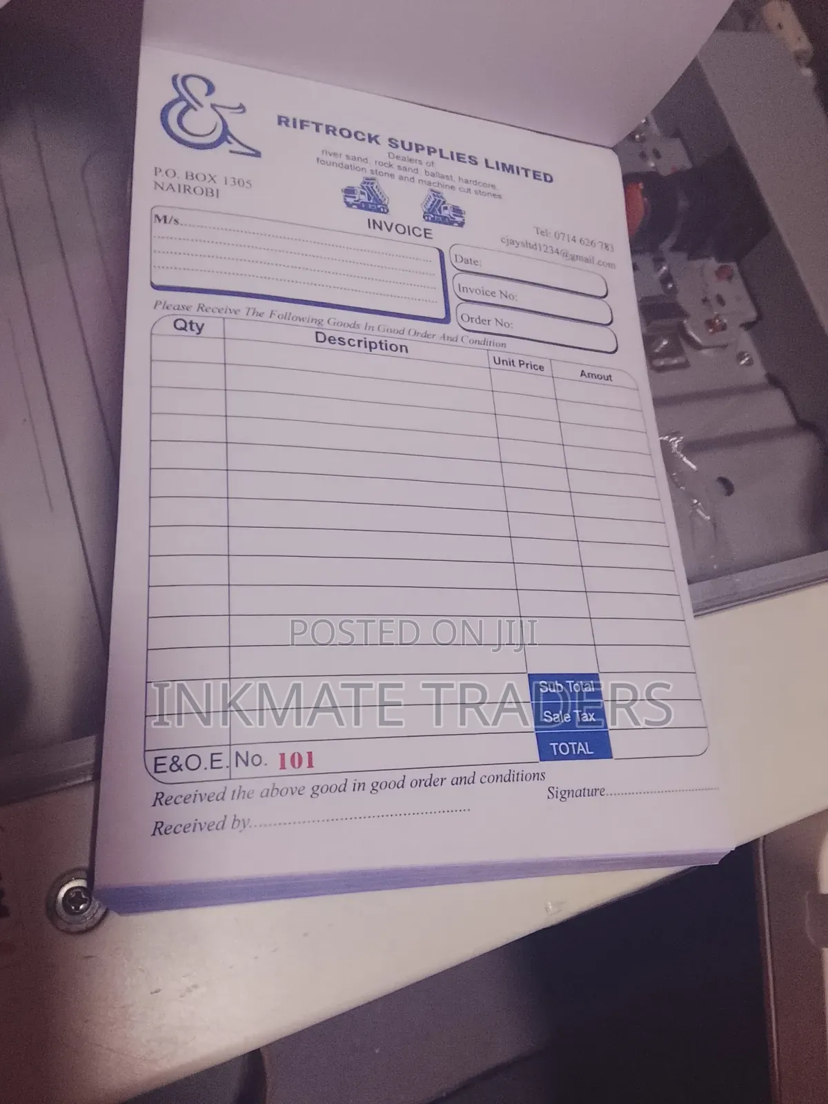 Rift Rock Supplies Limited Receipt Book a 5 Size