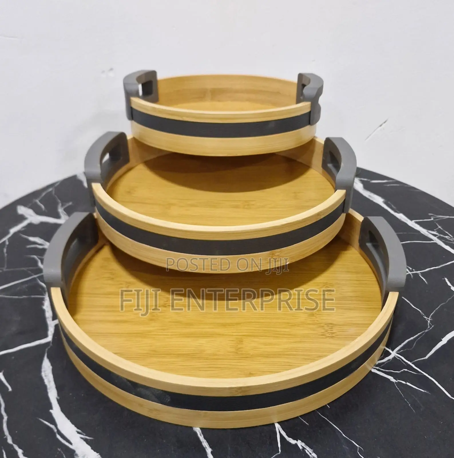 3-Piece Bamboo Nesting Serving Trays Multi-Use Home Décor Set
