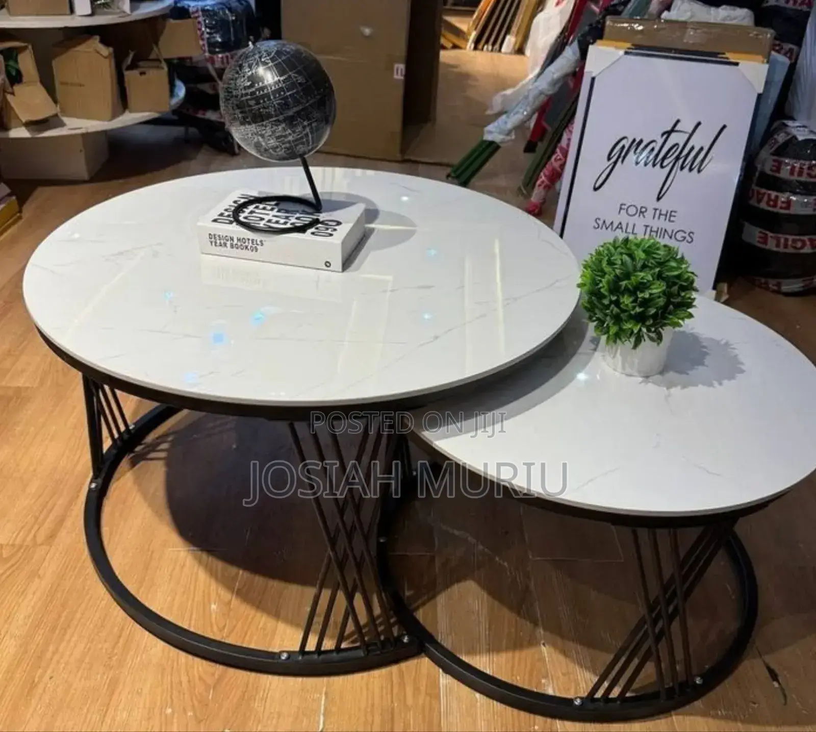 Modern Luxury 2in1 Pure Marble Nesting Tables With Black Stand