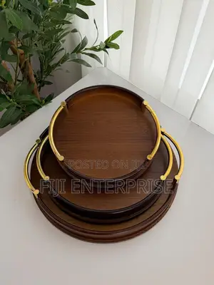 Round Bamboo Wooden Serving Tray With Metal Handles – Multi-Purpose