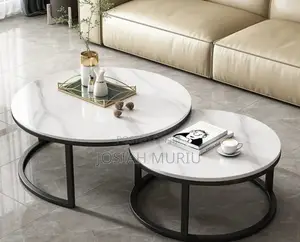 Modern Luxury 2in1 Pure Marble Nesting Tables With Black Stand New