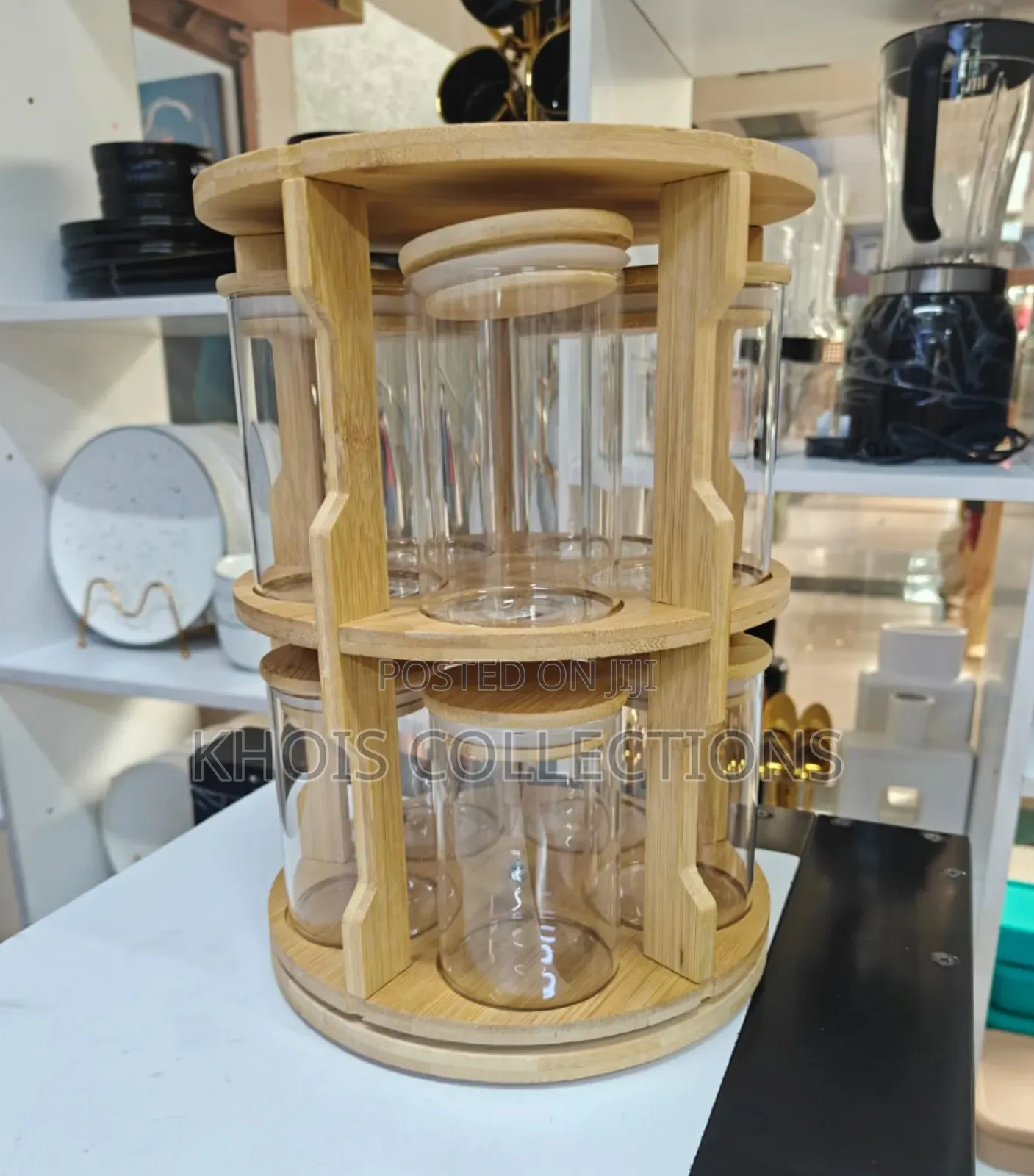 10pcs Spice Jars With Rotating Bamboo Rack