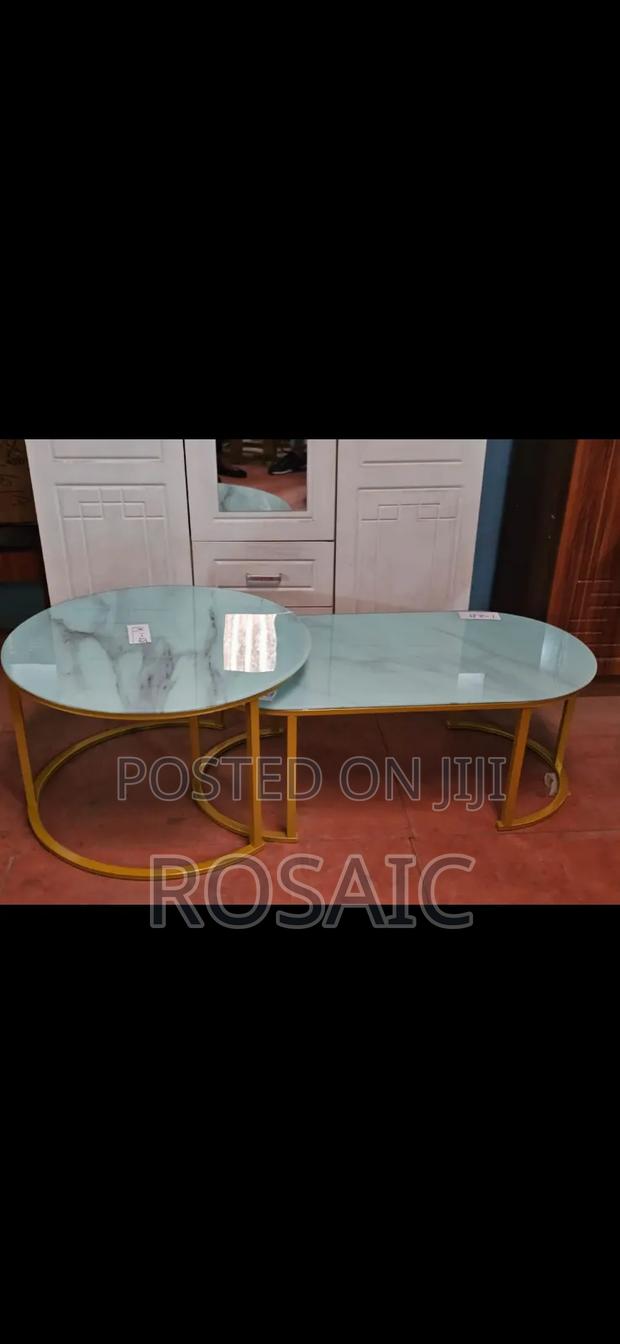 2 in 1 Marble Nesting Coffee Table (Glass Effect) White - thumbnail 2