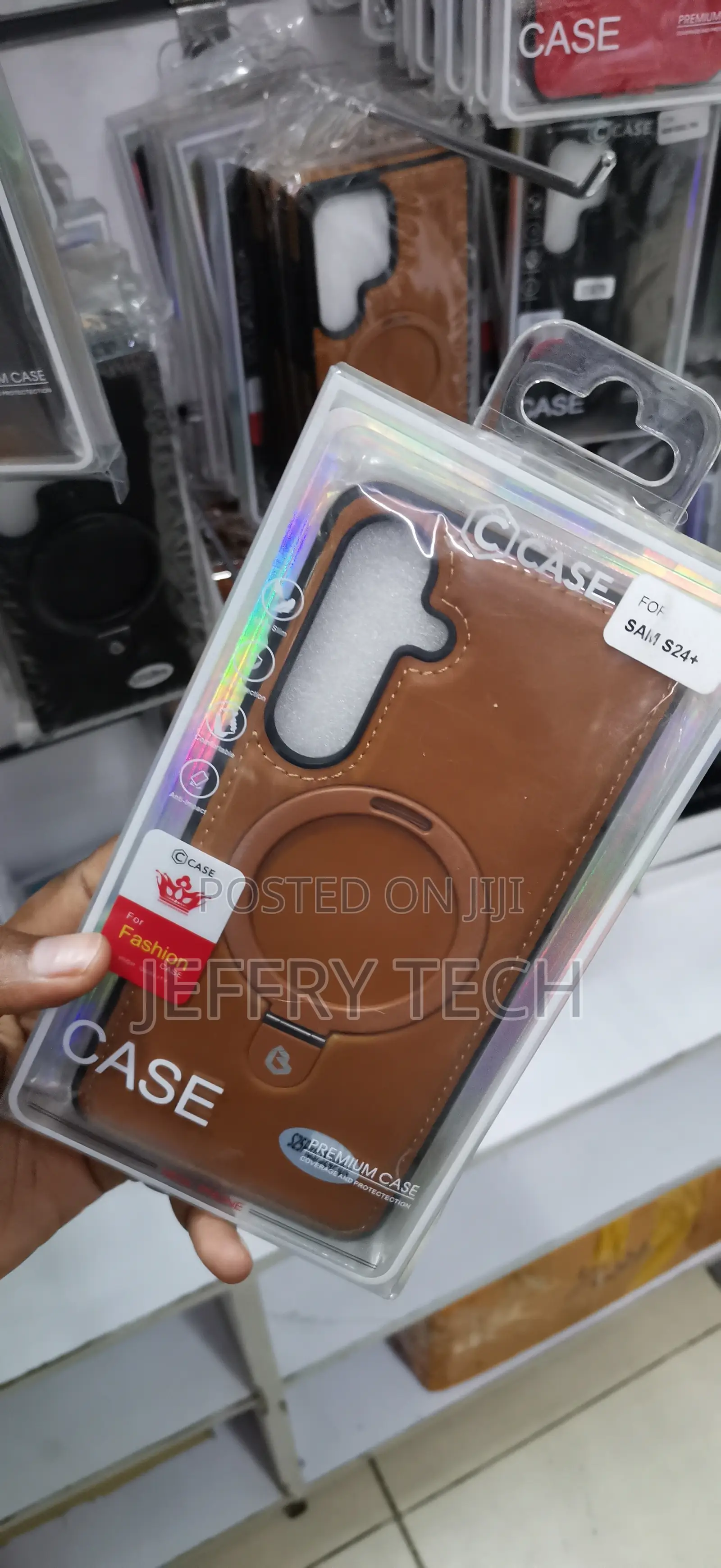 Brown Gicase Magnetic Pu Leather Case With a Built-in Metal Ring Stand