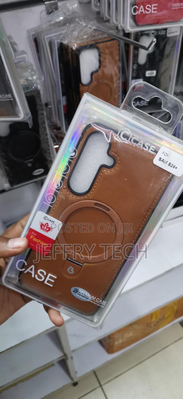 Brown Gicase Magnetic Pu Leather Case With a Built-in Metal Ring Stand