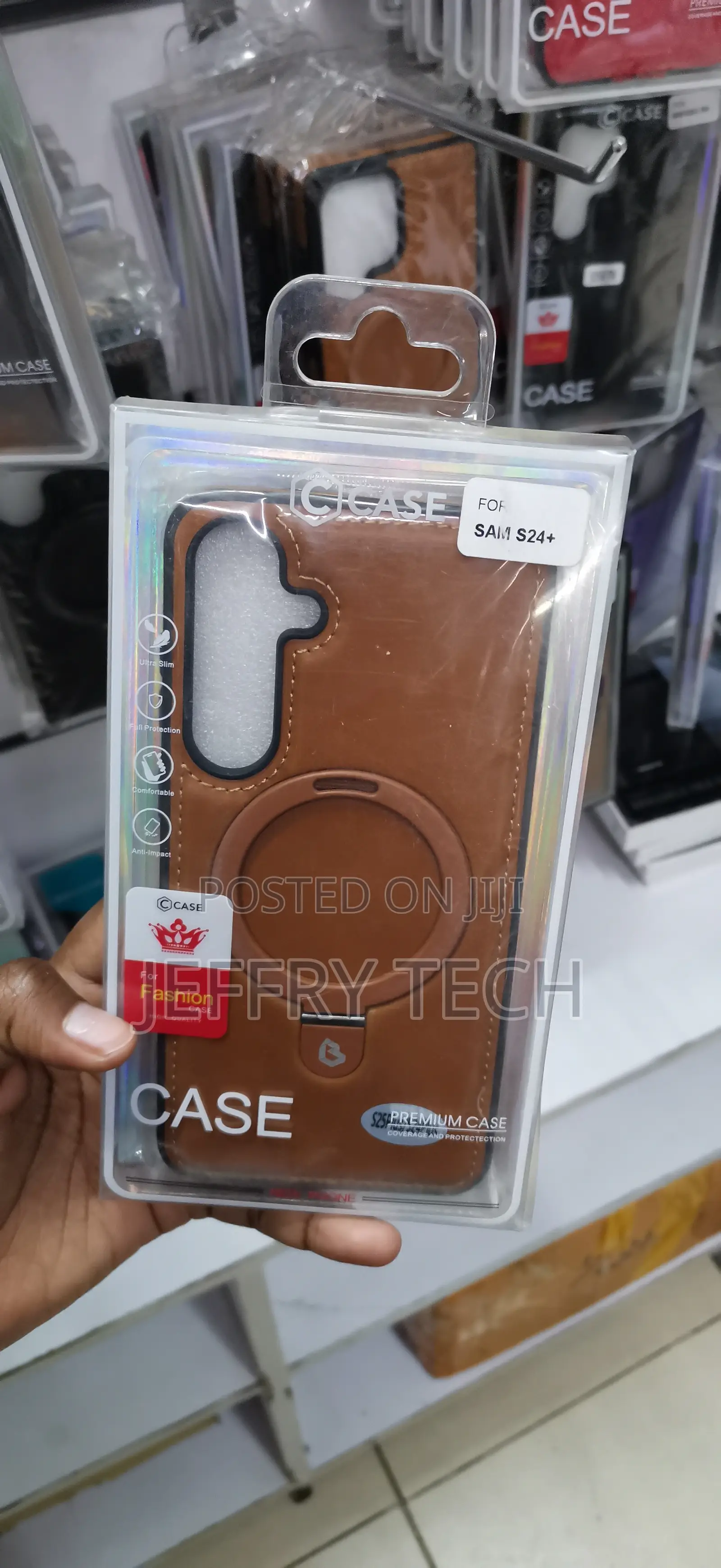 Brown Gicase Magnetic Pu Leather Case With a Built-in Metal Ring Stand