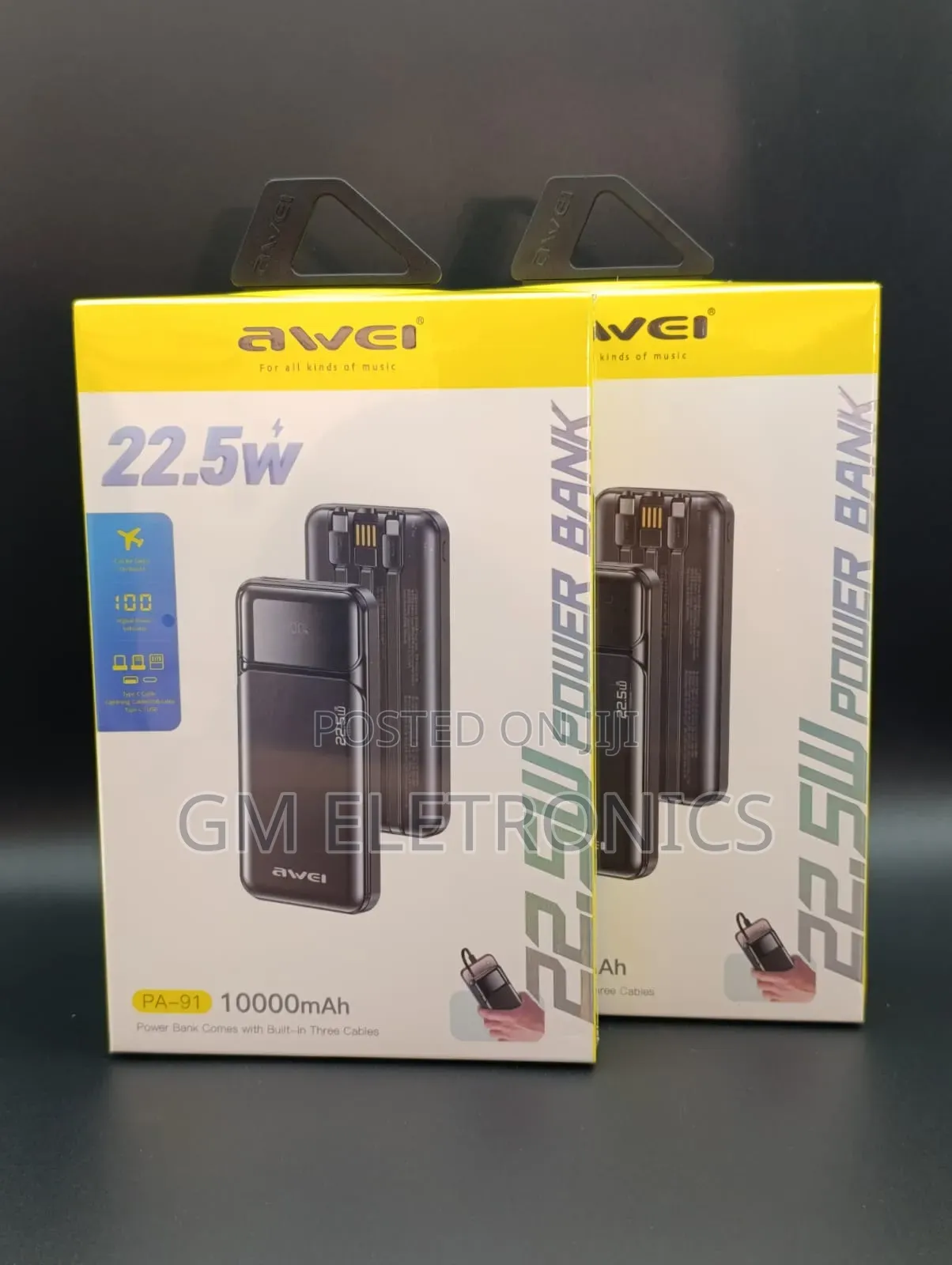 Awei Pa-91 Fast Charge 22.5w 10000mah Power Bank- Attached Cable Led
