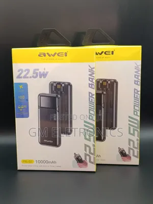 Awei Pa-91 Fast Charge 22.5w 10000mah Power Bank- Attached Cable Led