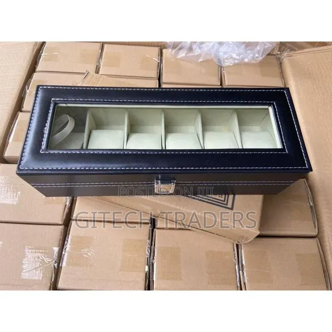 6 Slot Watch Box Organizer Leather Display Case