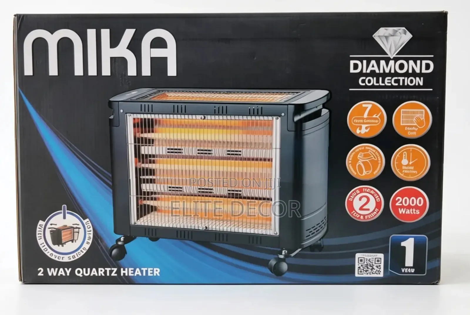 Mika Mh302 2-Way Quartz Heater 2000w – 7 Heat Settings, Grey