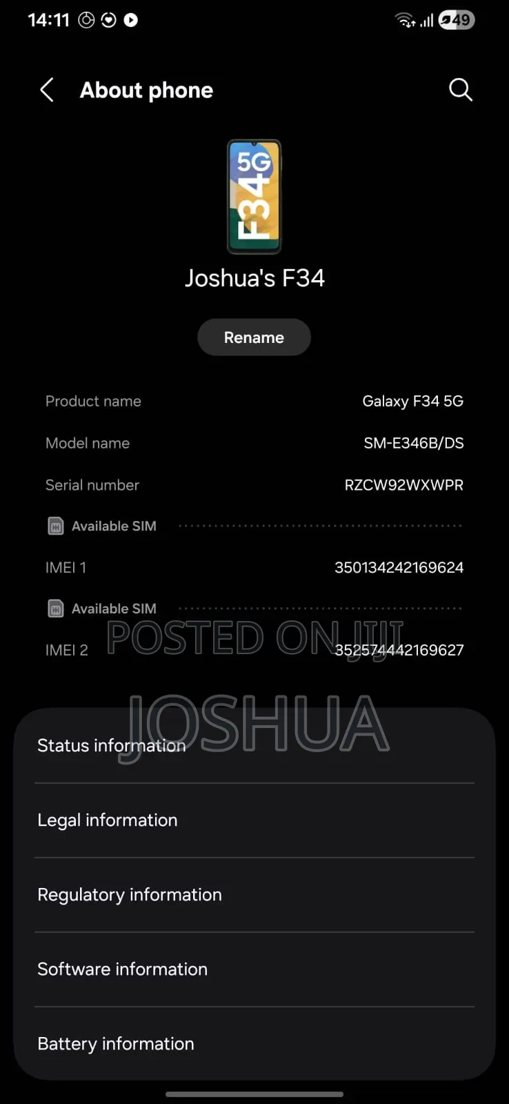Samsung Galaxy F34 128 GB Black