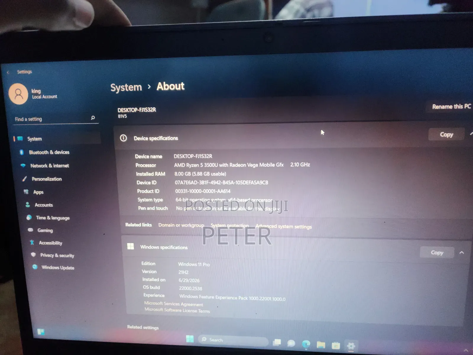 Laptop Lenovo 8GB AMD Ryzen 5 SSD 256GB