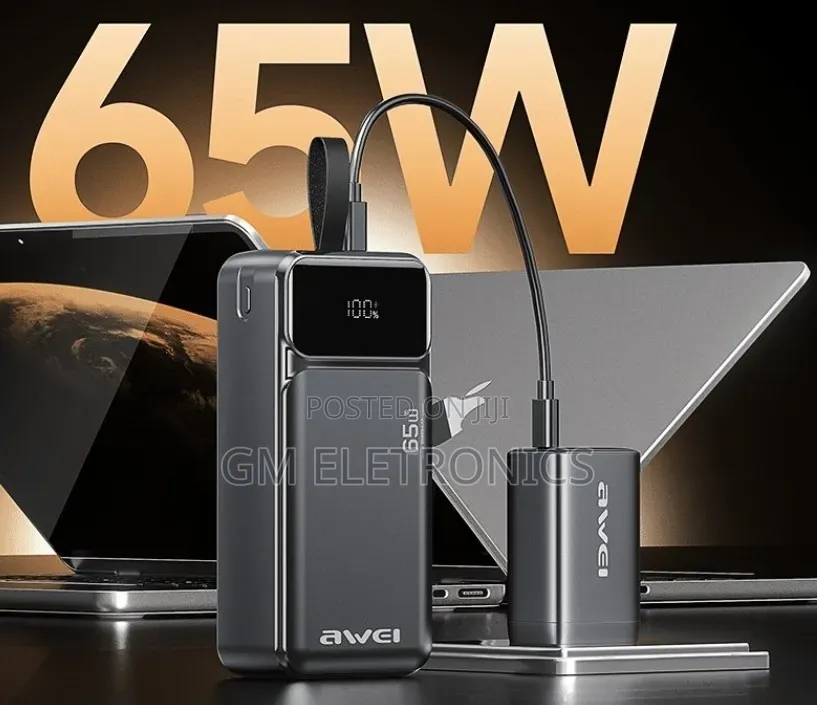 65w Super Fast 30000mah Power Bank With Built-in Cables Led Display.