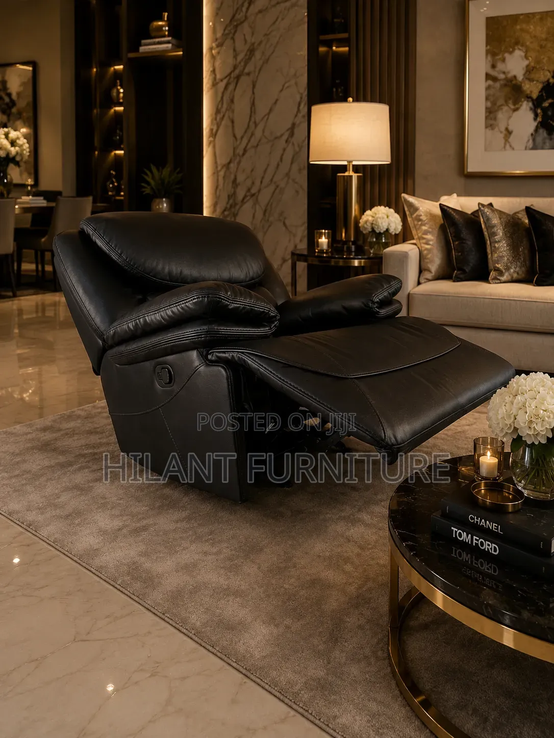 Black One-Seater King Size Recliner Sofa