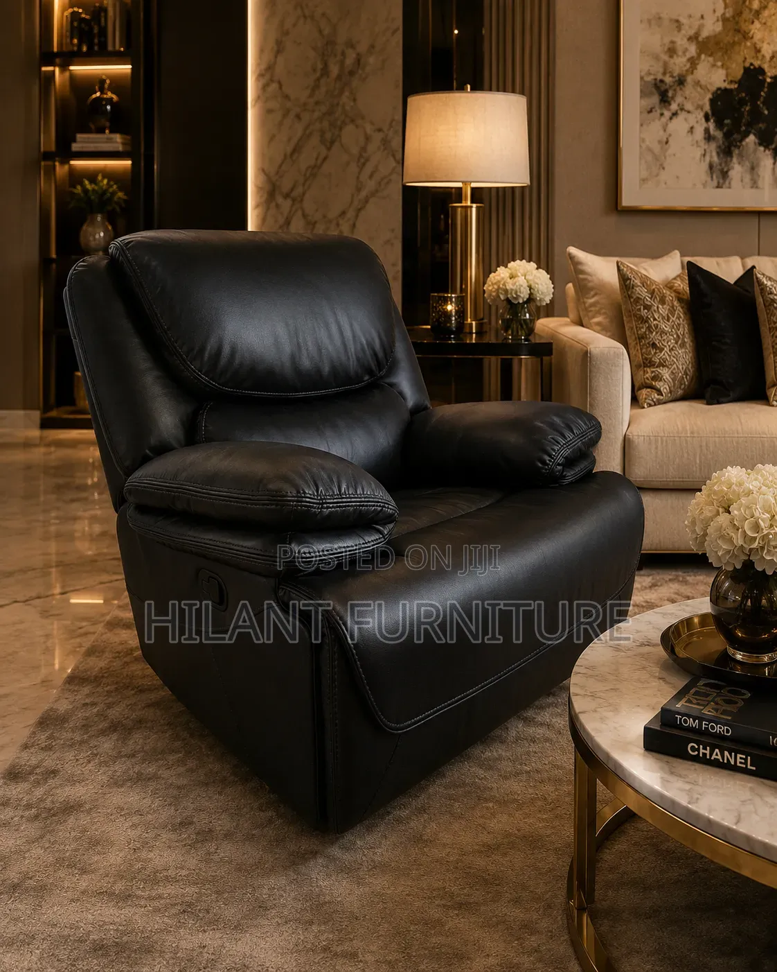 Black One-Seater King Size Recliner Sofa