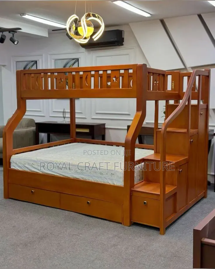 Premium Solid Mahogany Staircase Bunk Bed With Storage
