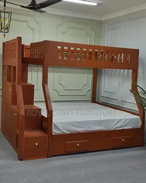 Premium Solid Mahogany Staircase Bunk Bed With Storage
