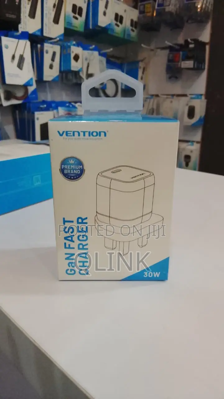 Vention 1-Port Usb-C Gan Charger(30w) Uk-Plug Black