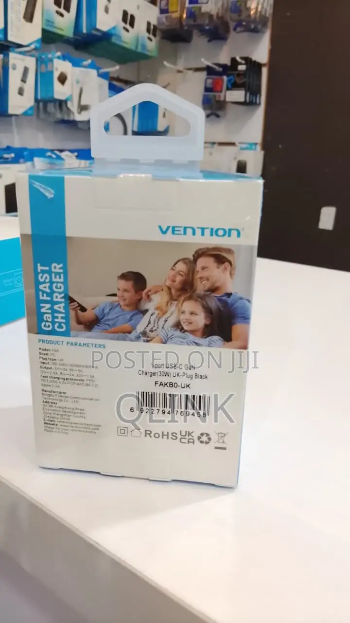 Vention 1-Port Usb-C Gan Charger(30w) Uk-Plug Black