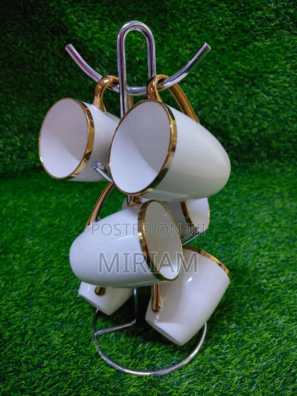 6pc White Mugs With Gold Rim