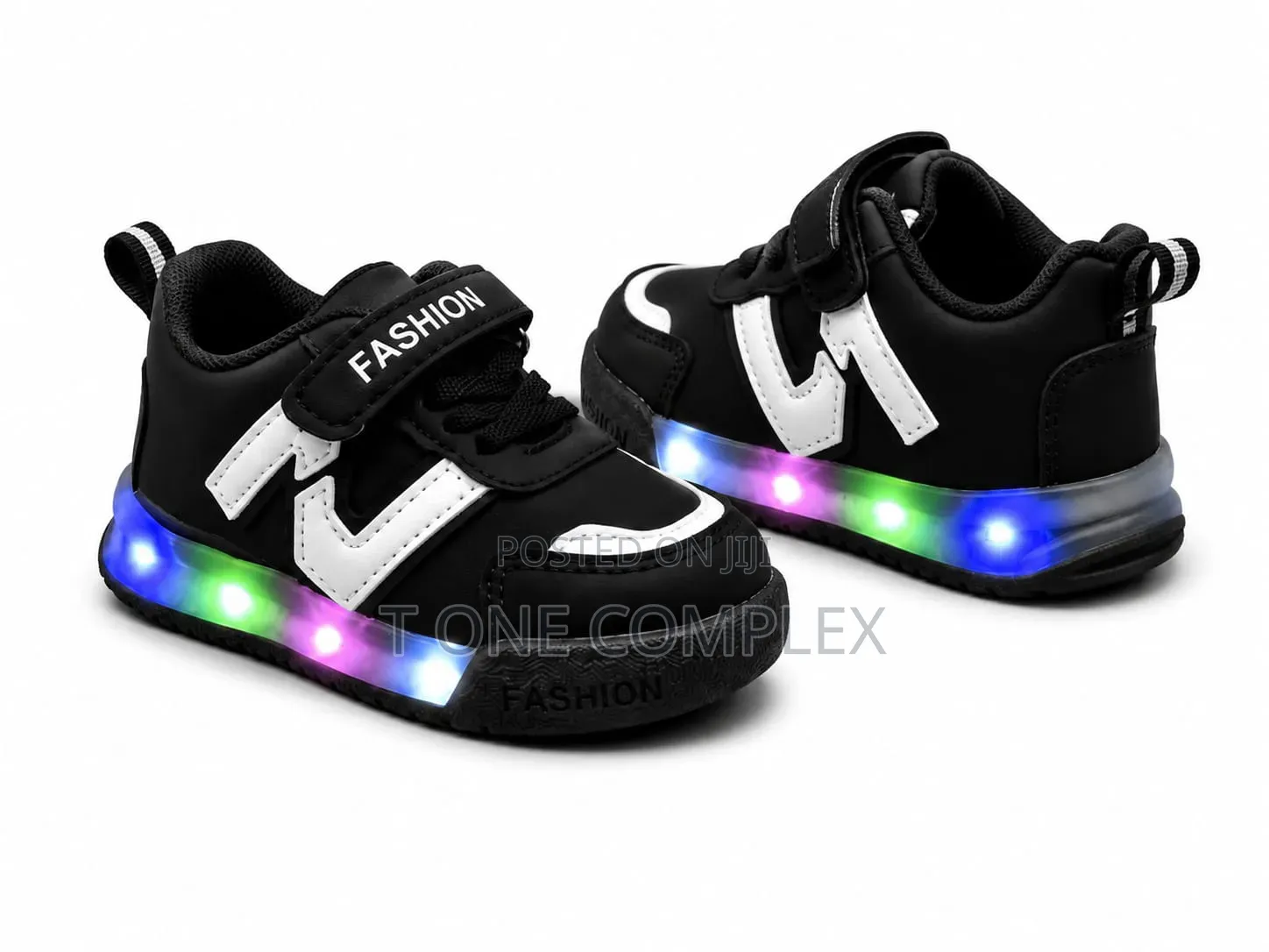 Kids Light Up Sneakers Velcro Black White All Sizes Available