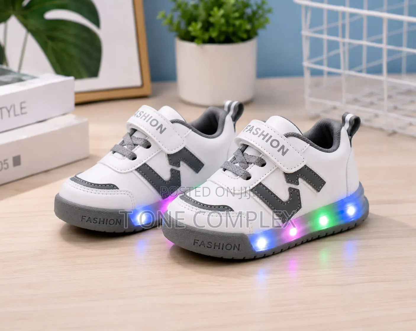 Kids Light Up Sneakers Velcro Black White All Sizes Available