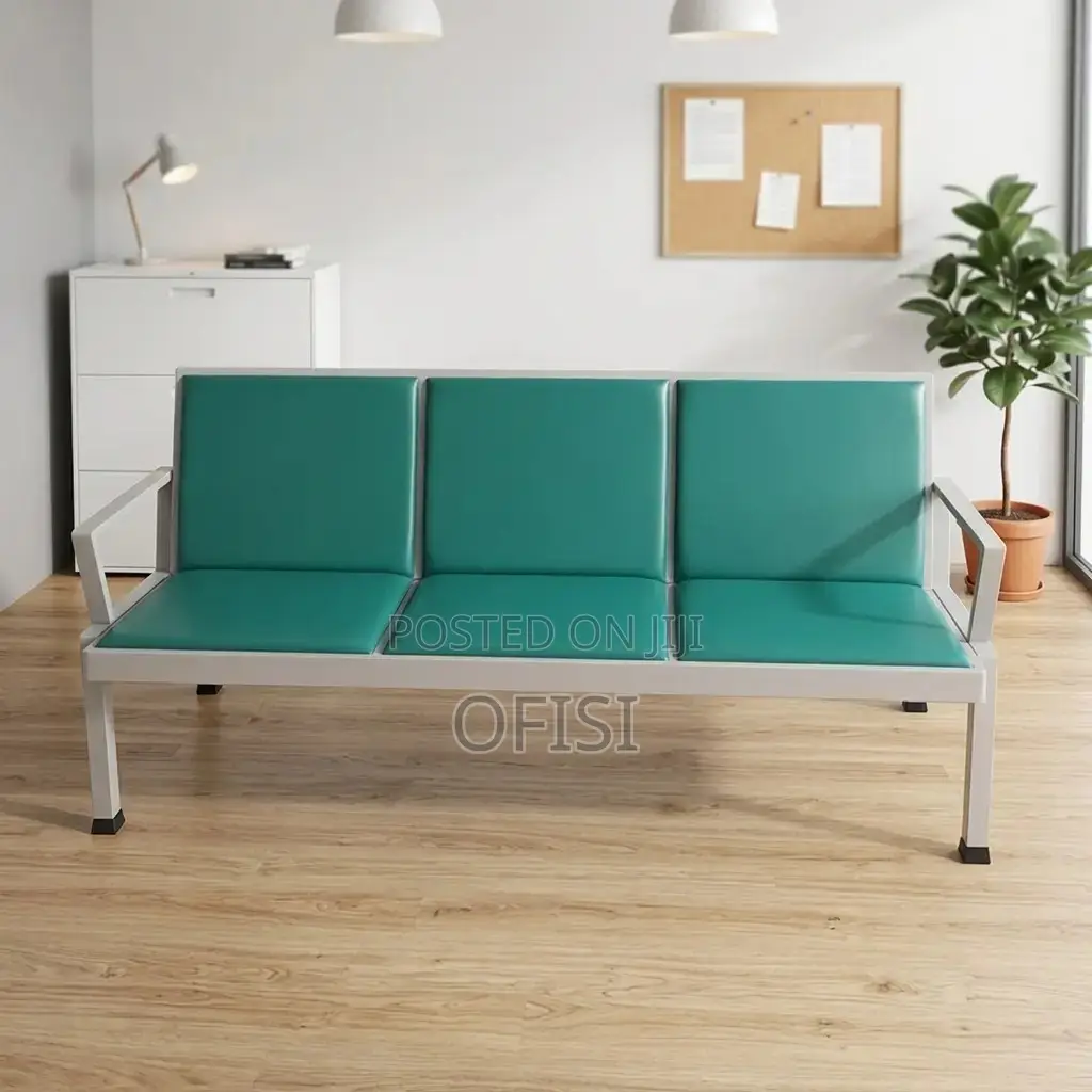 Waiting Bench; Leather Reception 3 Seater Office Bench