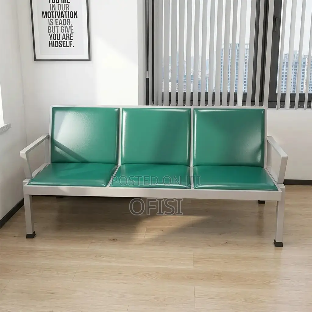 Waiting Bench; Leather Reception 3 Seater Office Bench