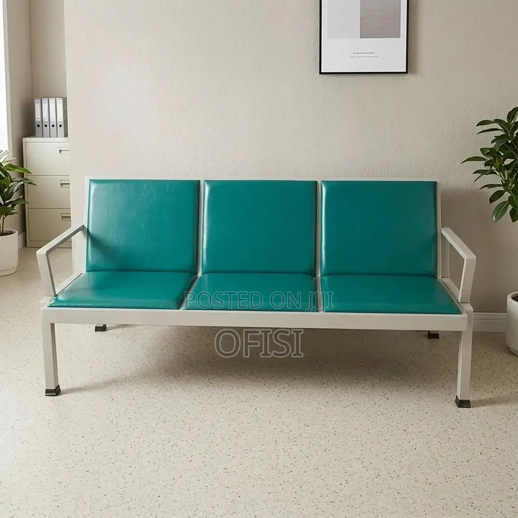 Waiting Bench; Leather Reception 3 Seater Office Bench
