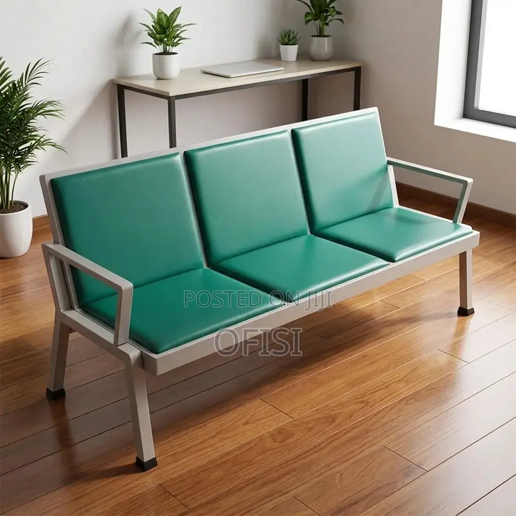 Waiting Bench; Leather Reception 3 Seater Office Bench