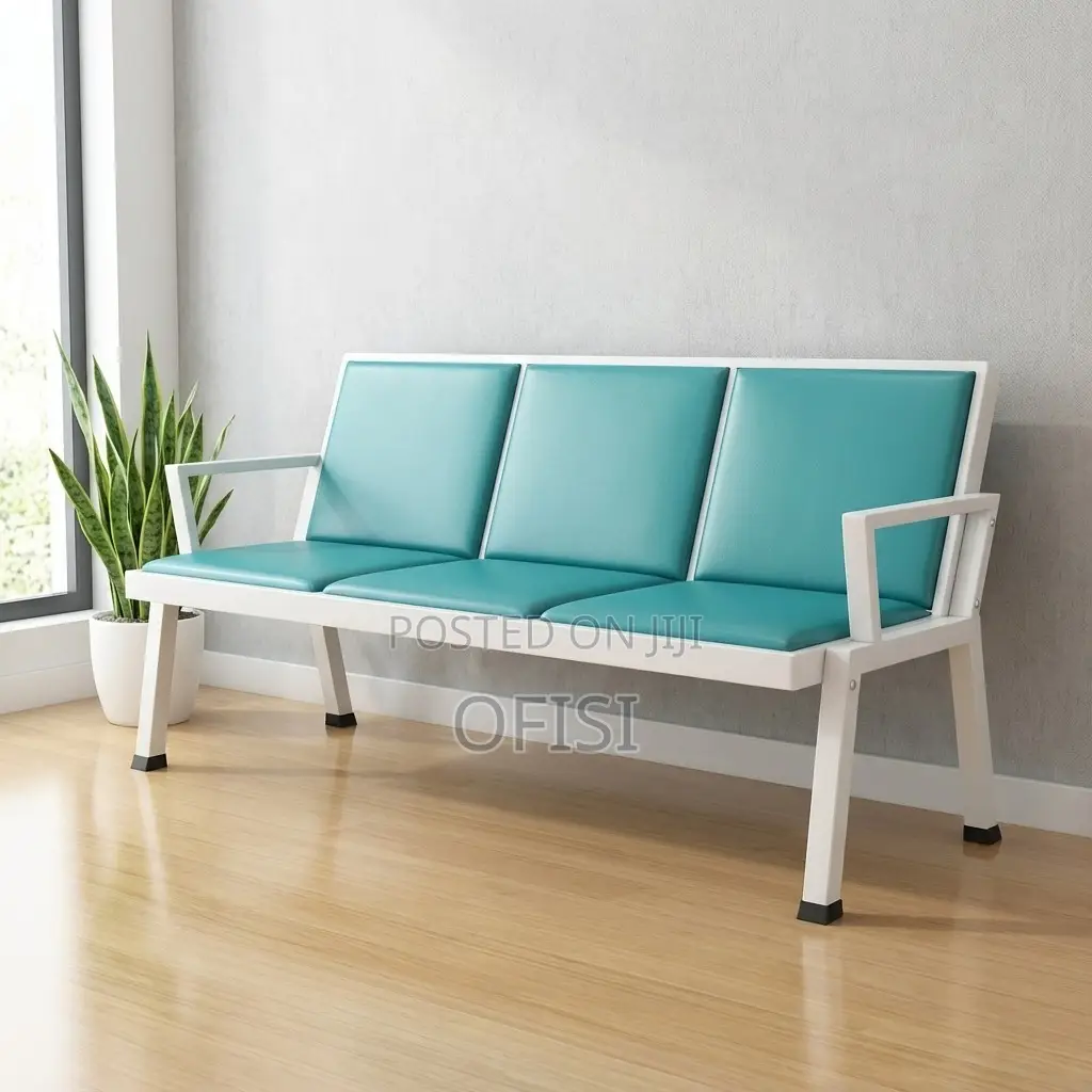 Waiting Bench; Leather Reception 3 Seater Office Bench