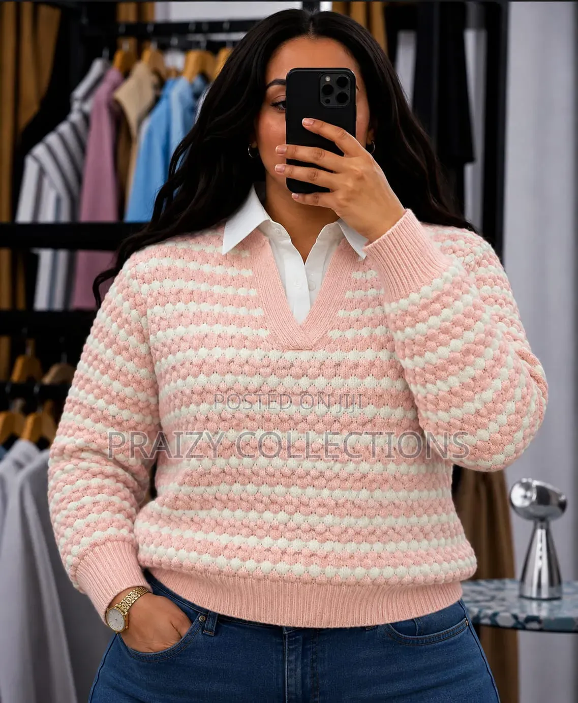 Cozy Striped Knit Sweater 
Soft, Premium Knit Fabric