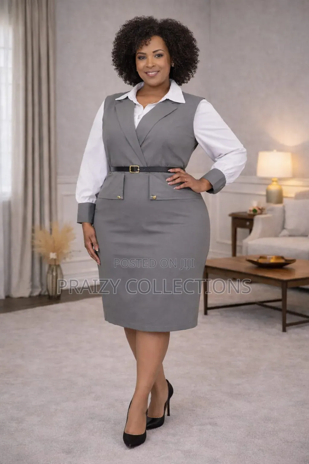 Elegant Original Soft Khaki Fabric With a Cotton Blouse, 2-Piece Set