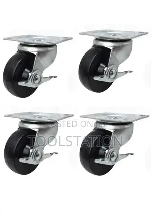 Furniture Rubber Castors Plate Swivel Side Brake Type 1 1/2’ Set of 4
