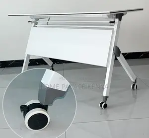 Study Table: White Top Flip Movable Home Office Table