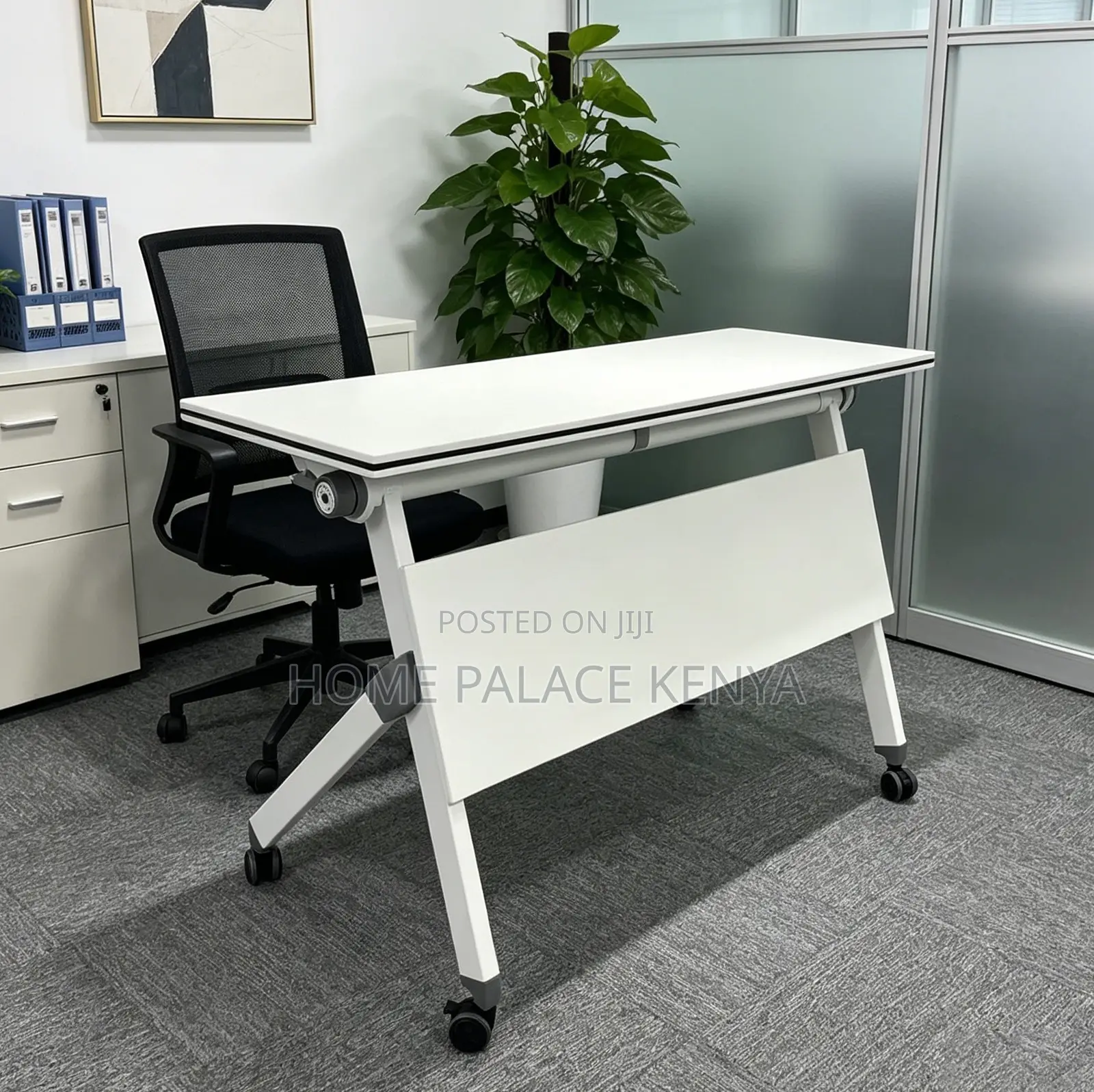 Study Table: White Top Flip Movable Home Office Table