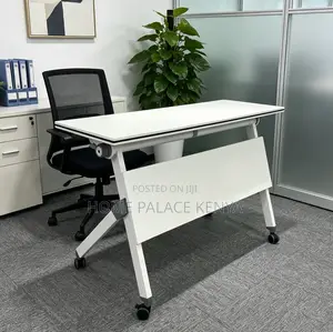 Study Table: White Top Flip Movable Home Office Table