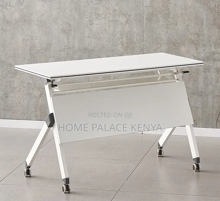 Study Table: White Top Flip Movable Home Office Table