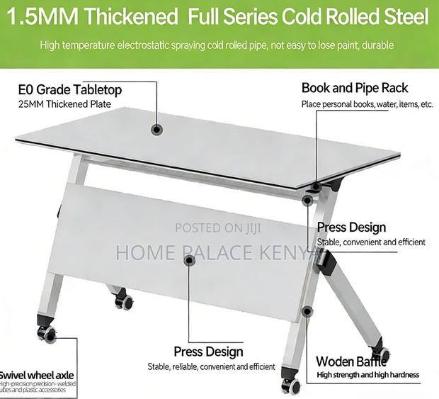 Study Table: White Top Flip Movable Home Office Table - thumbnail 9
