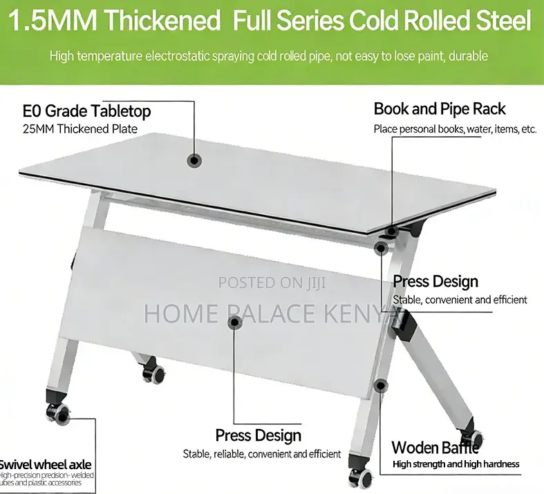 Study Table: White Top Flip Movable Home Office Table