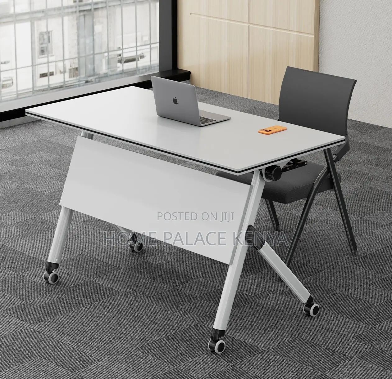 Study Table: White Top Flip Movable Home Office Table